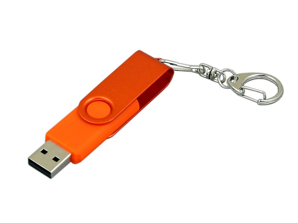 USB 3.0- флешка промо на 128 Гб с поворотным механизмом и однотонным металлическим клипом, оранжевый, пластик