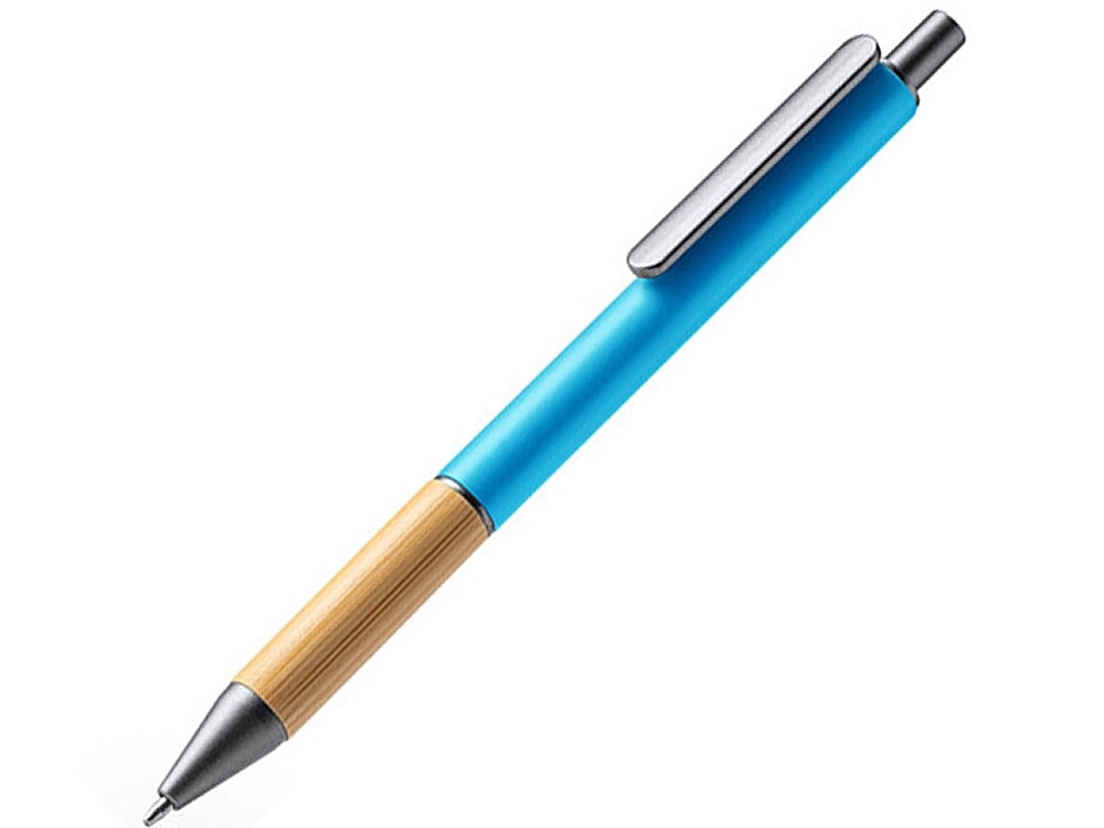 Ручка шариковая металлическая с бамбуковой вставкой PENTA, голубой