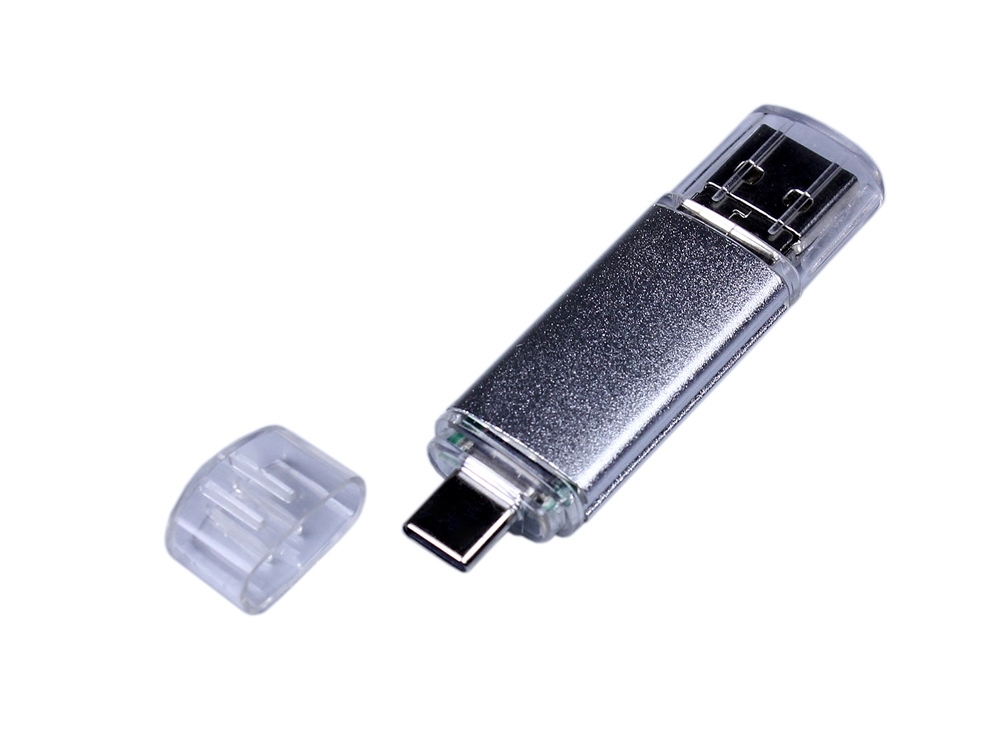 USB 2.0/micro USB/Type-C- флешка на 32 Гб, серебристый, металл