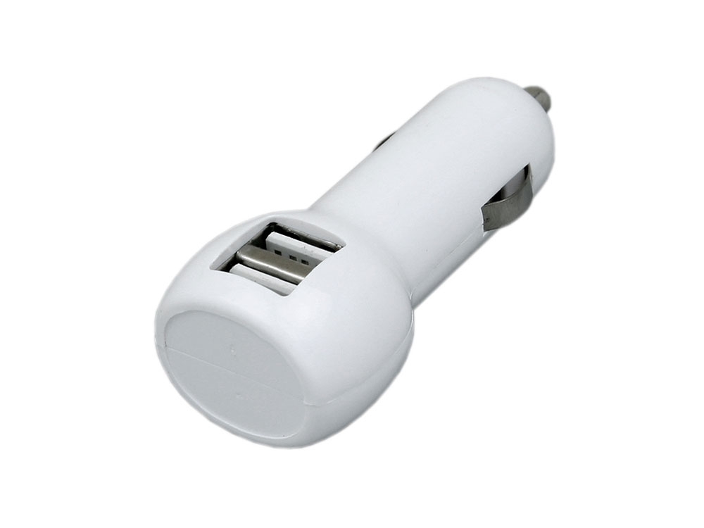 Автомобильная зарядка на 2 USB порта, белый, пластик