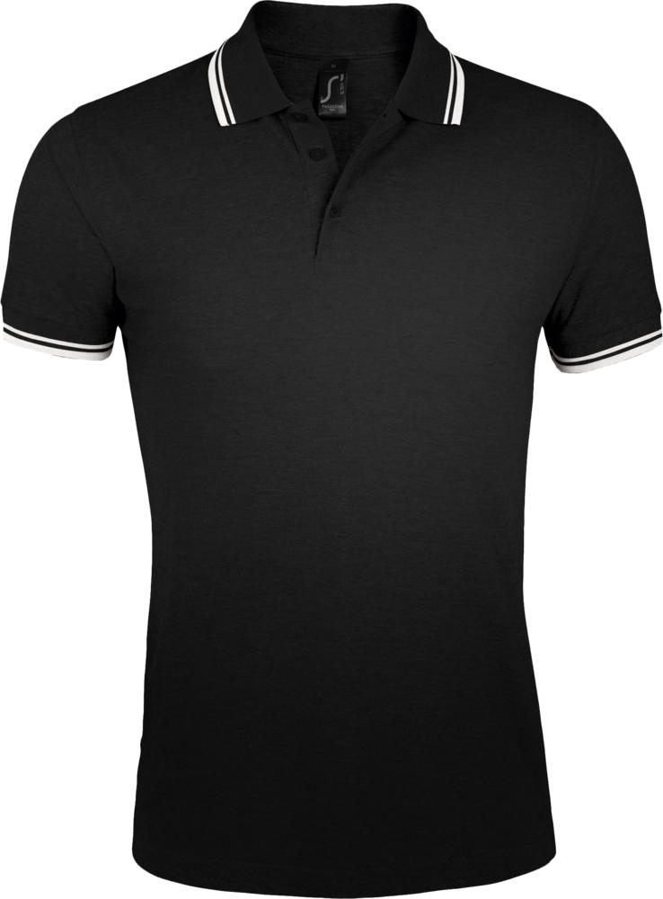Рубашка поло мужская Pasadena Men 200 с контрастной отделкой, черная с белым, черный, белый, хлопок