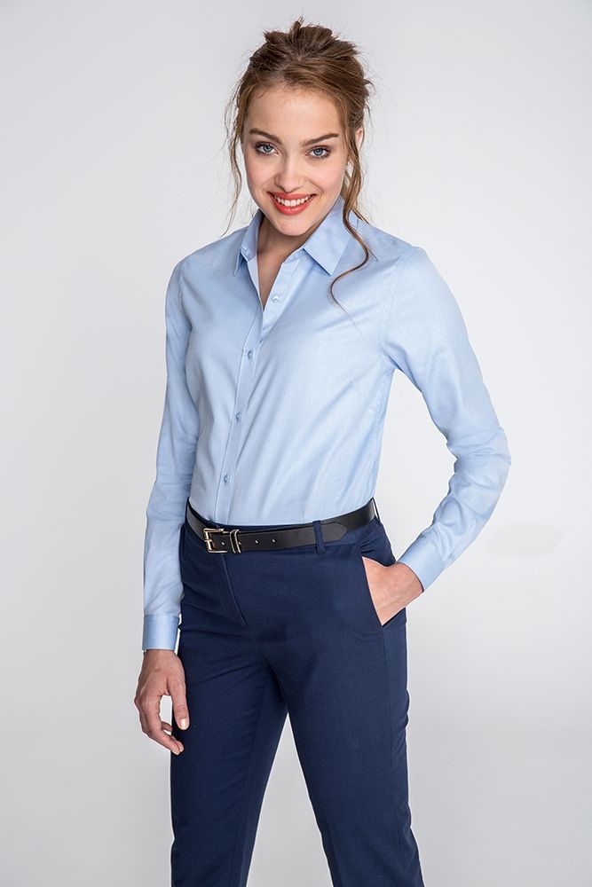 Рубашка женская Brody Women голубая, голубой, 82% - хлопок, 18% - полиэстер; плотность 125 г/м²