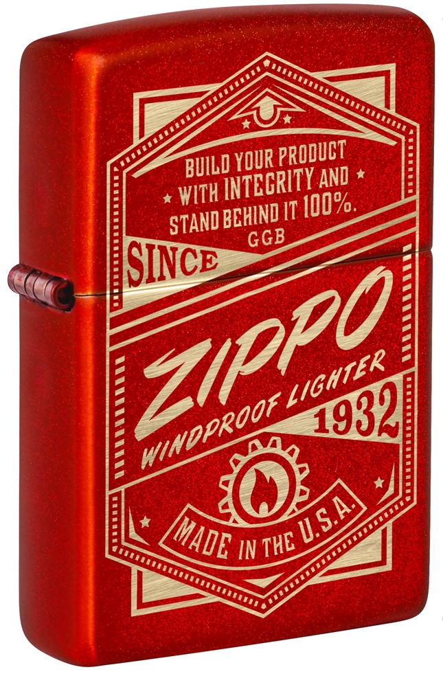 Зажигалка ZIPPO Classic с покрытием Metallic Red, латунь/сталь, красная, 38x13x57 мм, красный