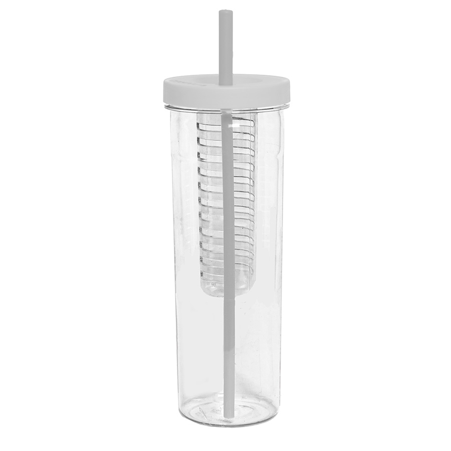 Бутылка для воды LONG DRINK с контейнером для фруктов и трубочкой, 700мл. белый с прозрачным, тритан, прозрачный, белый, пластик - тритан