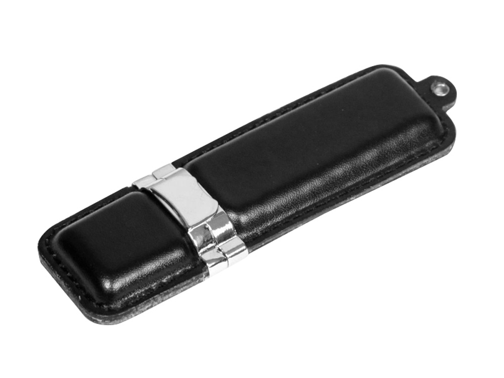 USB 2.0- флешка на 16 Гб классической прямоугольной формы, черный, серебристый, кожа