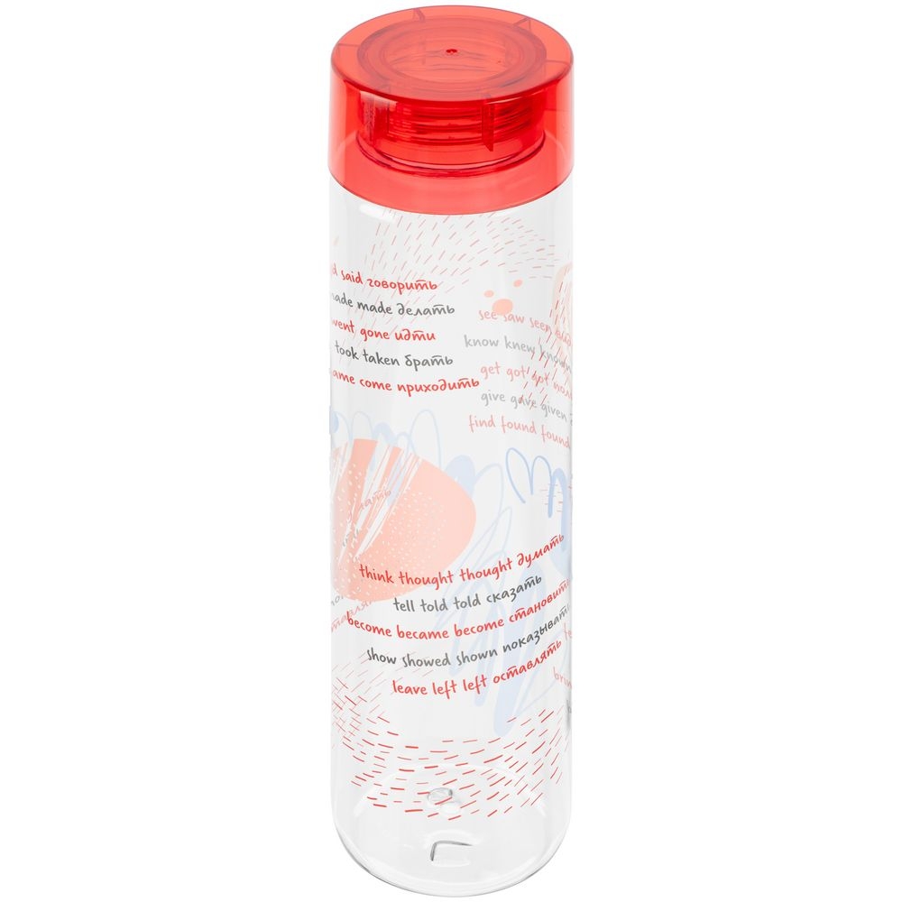 Бутылка для воды «Шпаргалка. Неправильные глаголы», прозрачная с красной крышкой, красный, прозрачный, пластик