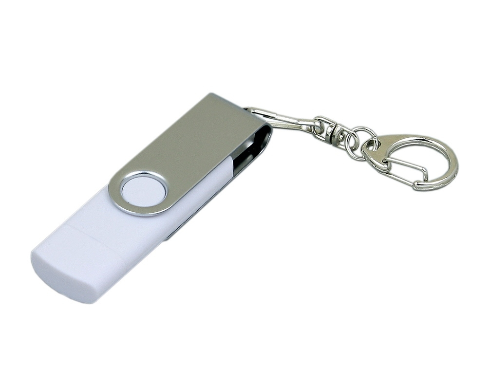 USB 2.0- флешка на 32 Гб с поворотным механизмом и дополнительным разъемом Micro USB, белый, серебристый, пластик, металл
