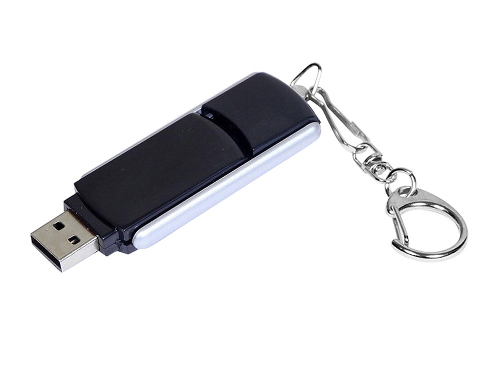 USB 2.0- флешка промо на 64 Гб с прямоугольной формы с выдвижным механизмом, черный, серебристый, пластик