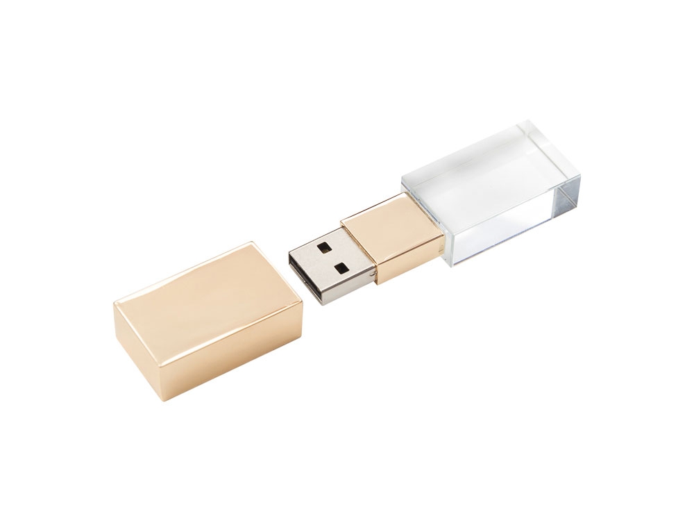 USB 2.0- флешка на 4 Гб кристалл классика, желтый, металл, стекло