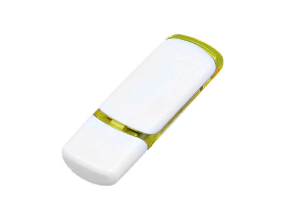 USB 2.0- флешка на 64 Гб с цветными вставками, белый, желтый, пластик