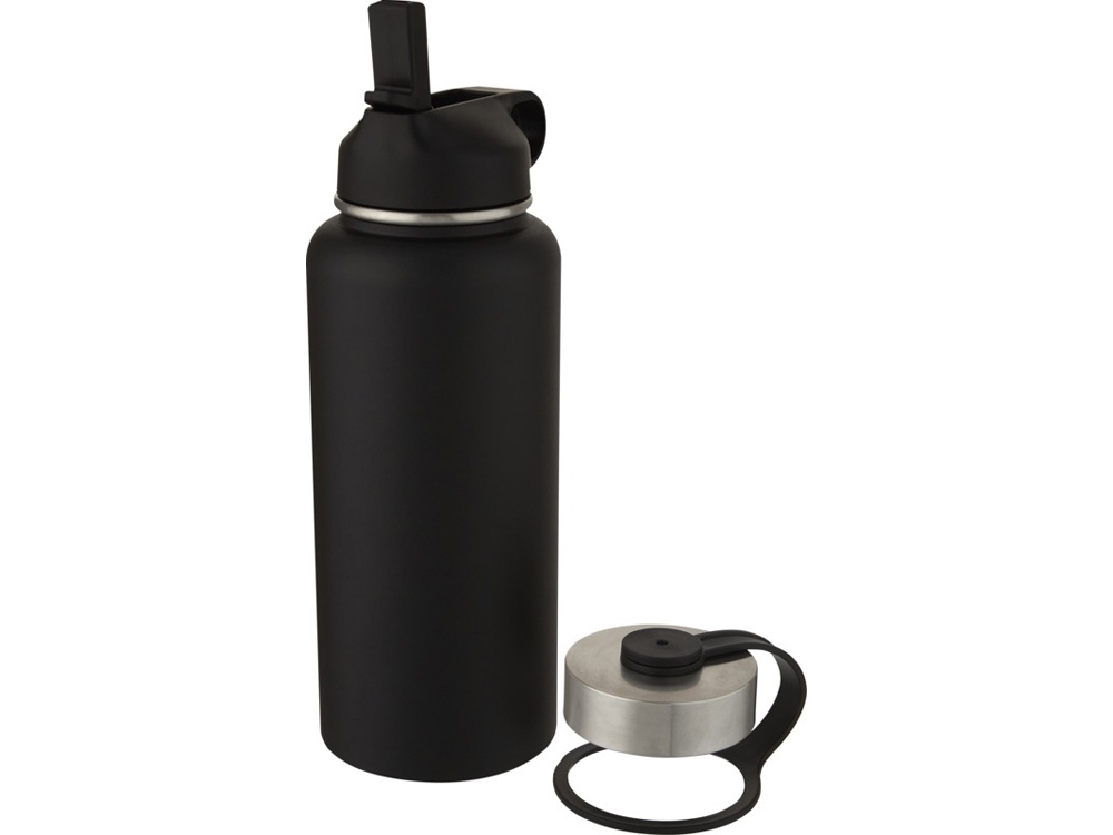Бутылка спортивная «Supra» с вакуумной изоляцией и 2 крышками, черный, металл