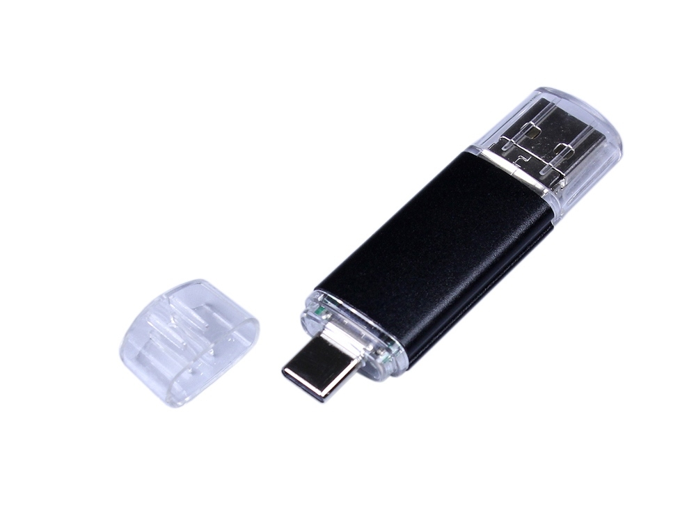 USB 2.0/micro USB/Type-C- флешка на 32 Гб, черный, металл