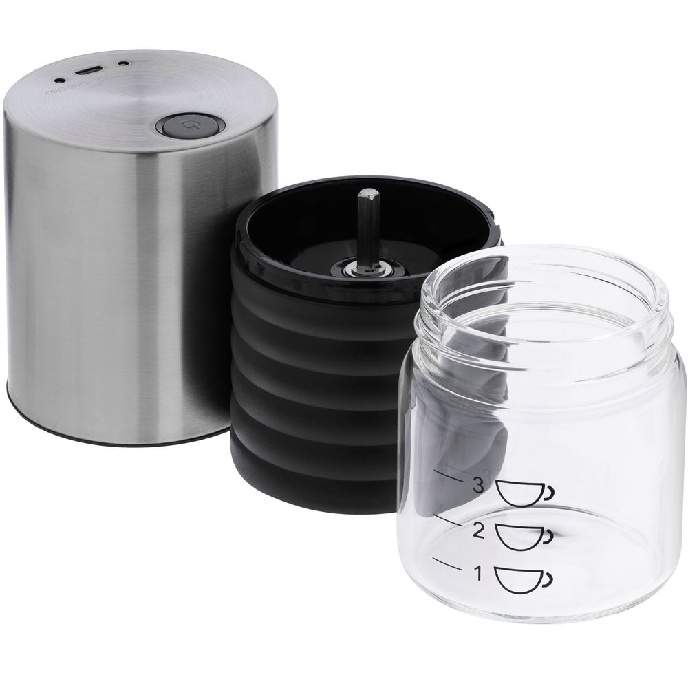 Портативная кофемолка Moxie, серебристо-черная, черный, серебристый, корпус - металл; корпус - пластик; керамика; емкость для кофе - стекло