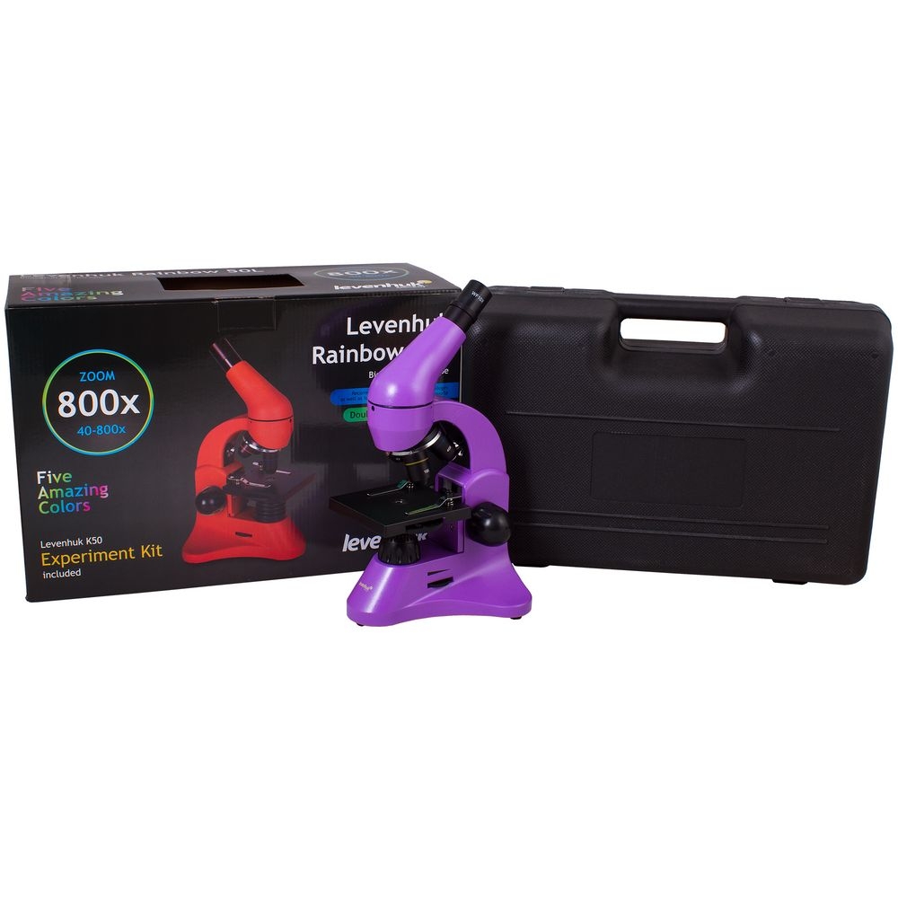 Монокулярный микроскоп Rainbow 50L с набором для опытов, фиолетовый, фиолетовый, корпус, транспортный кейс - пластик