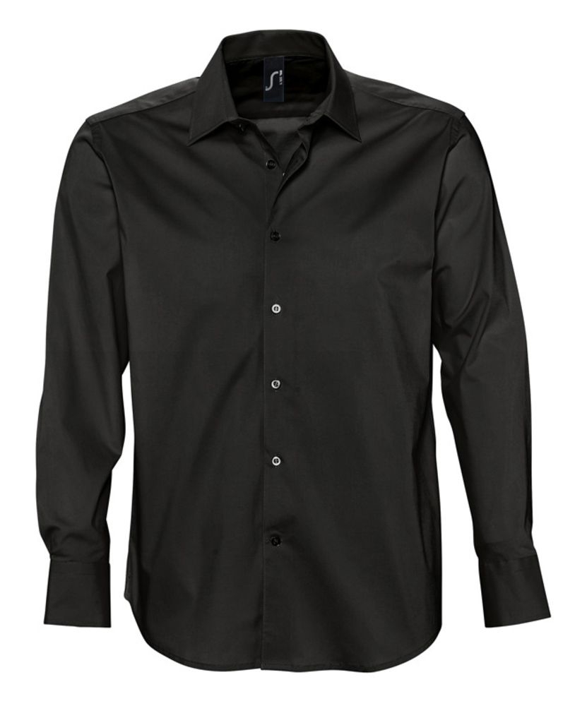 Рубашка мужская с длинным рукавом Brighton, черная, черный, хлопок 97%; эластан 3%, плотность 140 г/м²; поплин стрейч