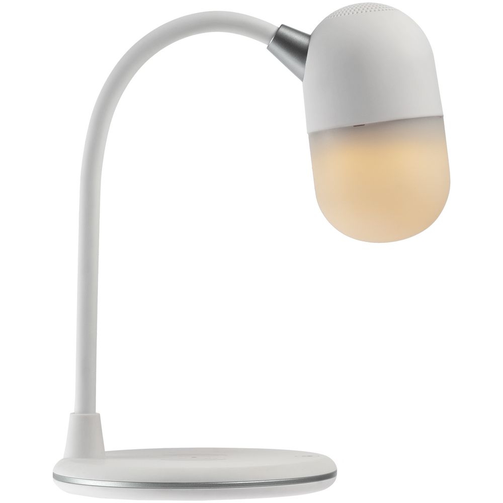 Лампа с колонкой и беспроводной зарядкой lampaTon, белая, белый, покрытие софт-тач; металл; пластик