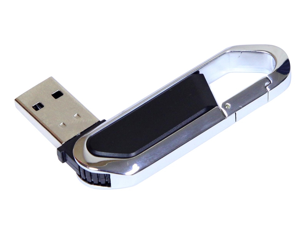 USB 2.0- флешка на 16 Гб в виде карабина, черный, серебристый, пластик, металл
