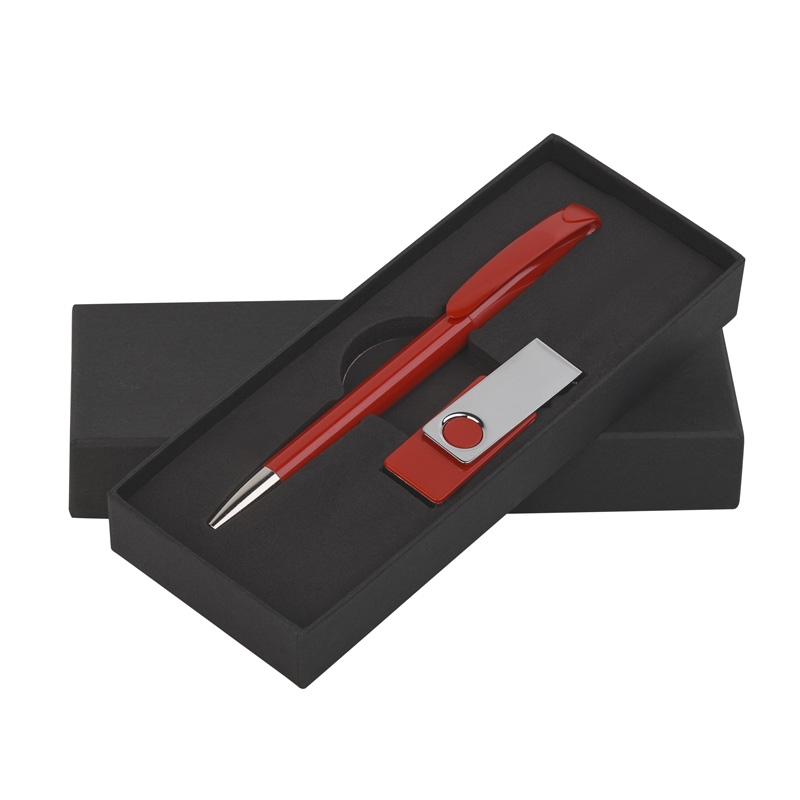 Набор ручка + флеш-карта 16Гб в футляре, красный, пластик/металл