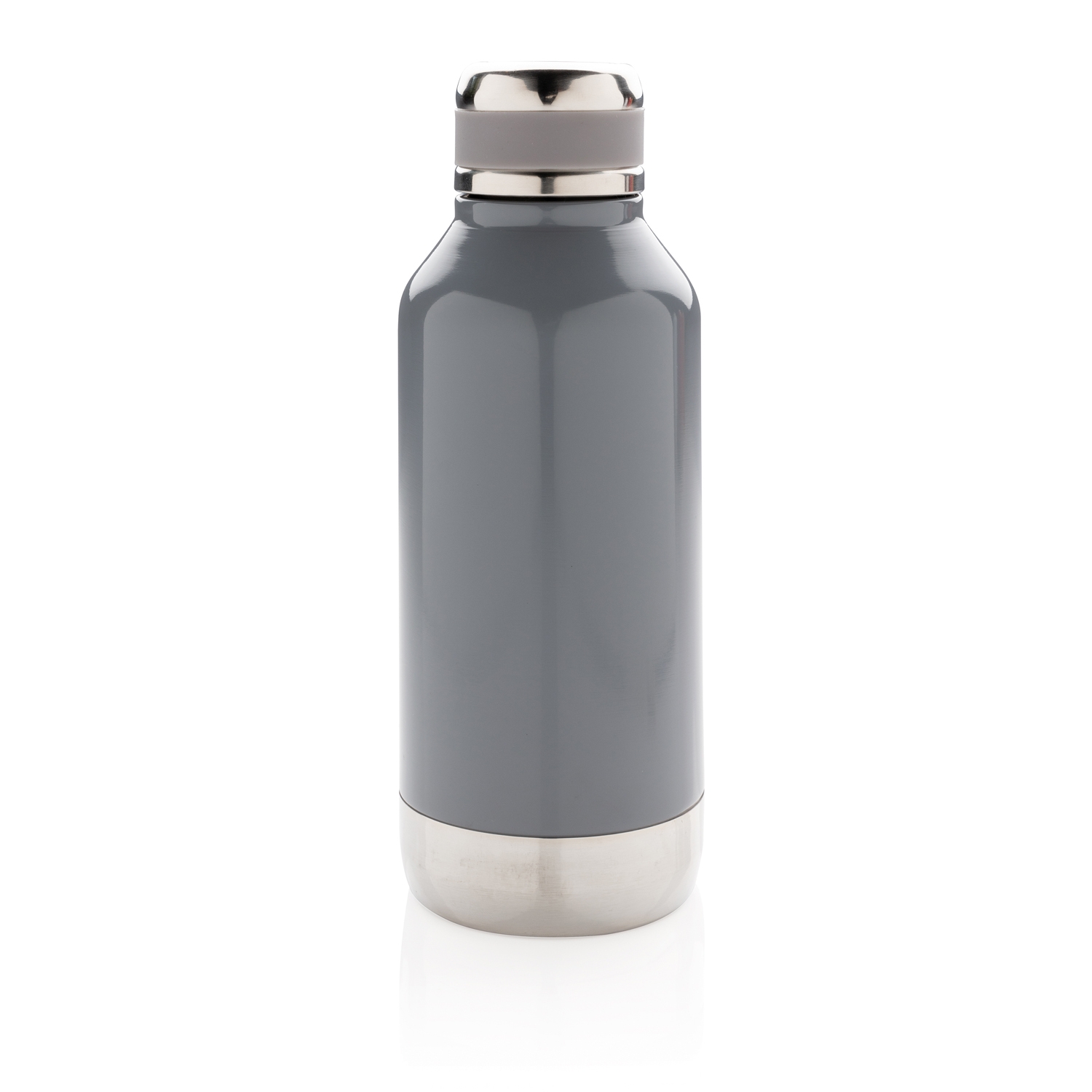 Герметичная вакуумная бутылка с шильдиком, серый, нержавеющая сталь; силикон
