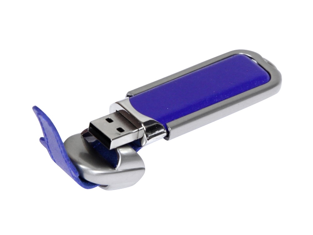 USB 2.0- флешка на 64 Гб с массивным классическим корпусом, серебристый, кожа