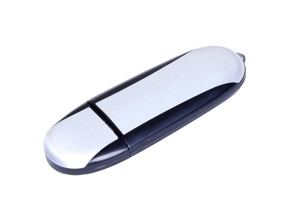 USB 2.0- флешка промо на 16 Гб овальной формы, черный, серебристый, пластик, металл