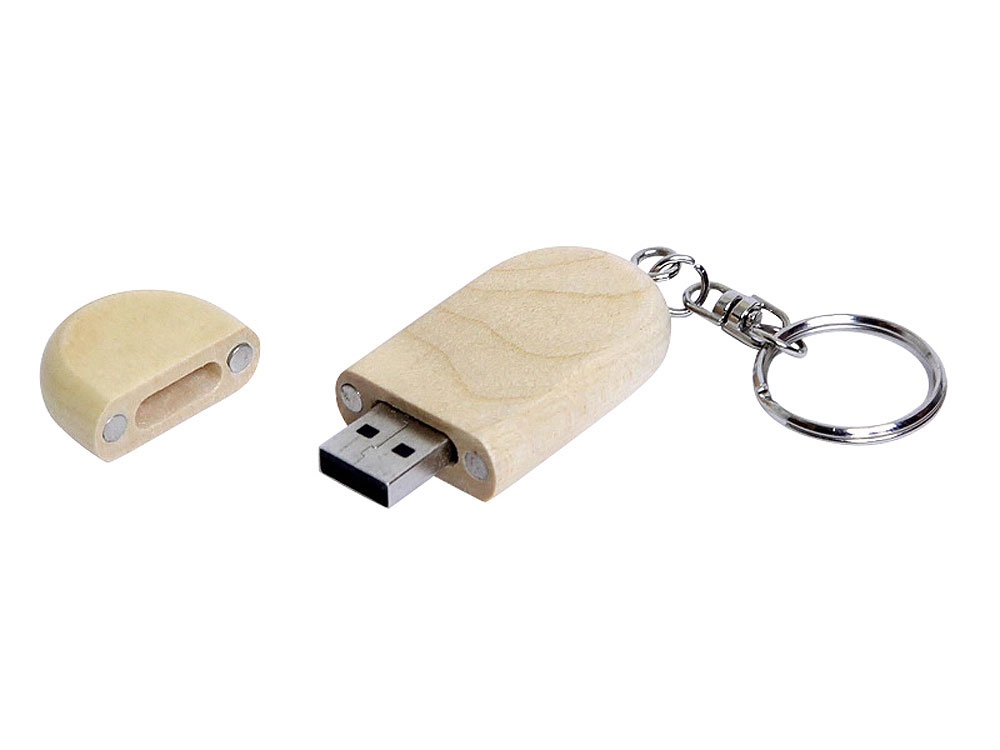 USB 3.0- флешка на 32 Гб овальной формы и колпачком с магнитом, натуральный, дерево