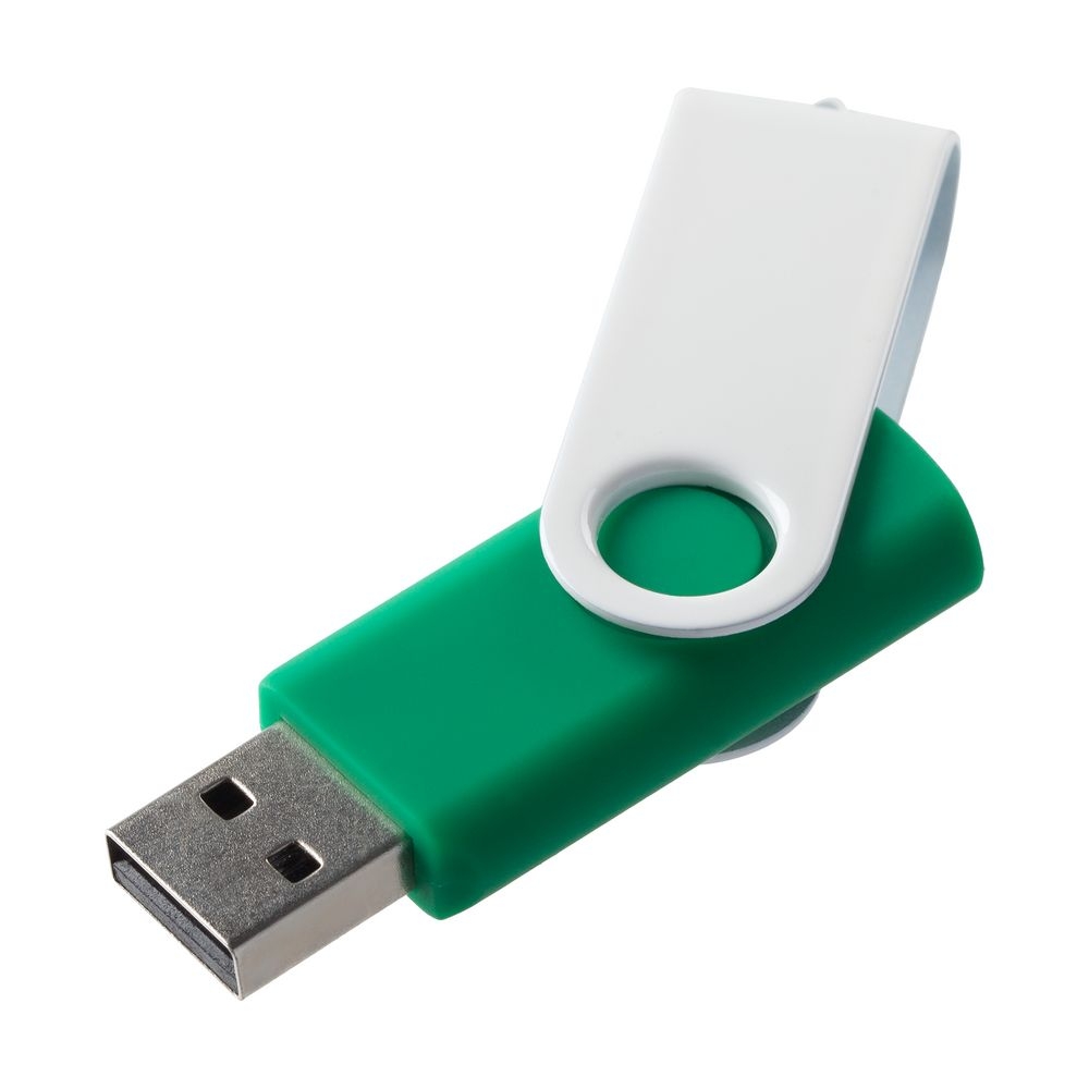 Флешка Twist Color, зеленая с белым, 8 Гб, зеленый, белый, пластик; покрытие софт-тач; металл