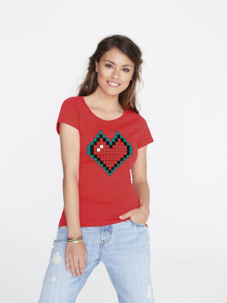 Футболка женская Pixel Heart, красная, красный, хлопок