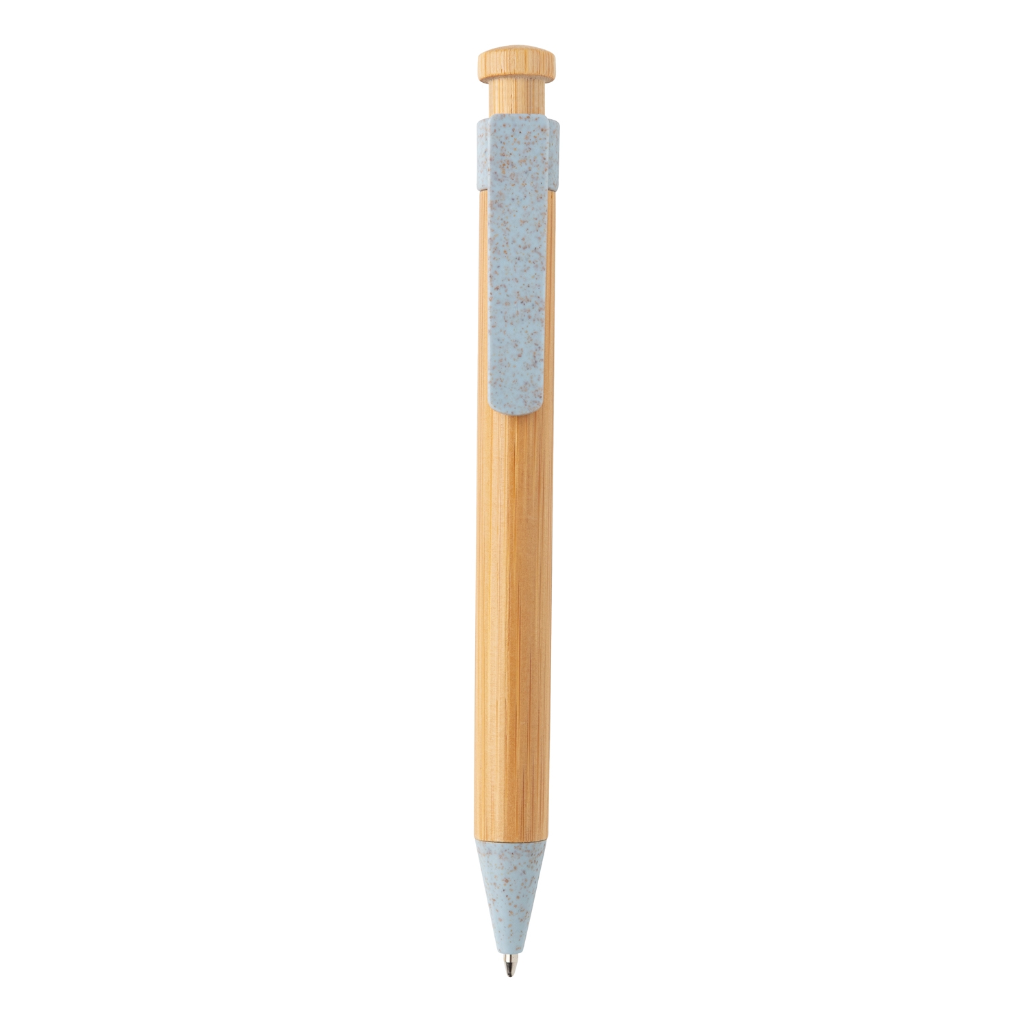 Бамбуковая ручка с клипом из пшеничной соломы, голубой, бамбук; волокно пшеничной соломы