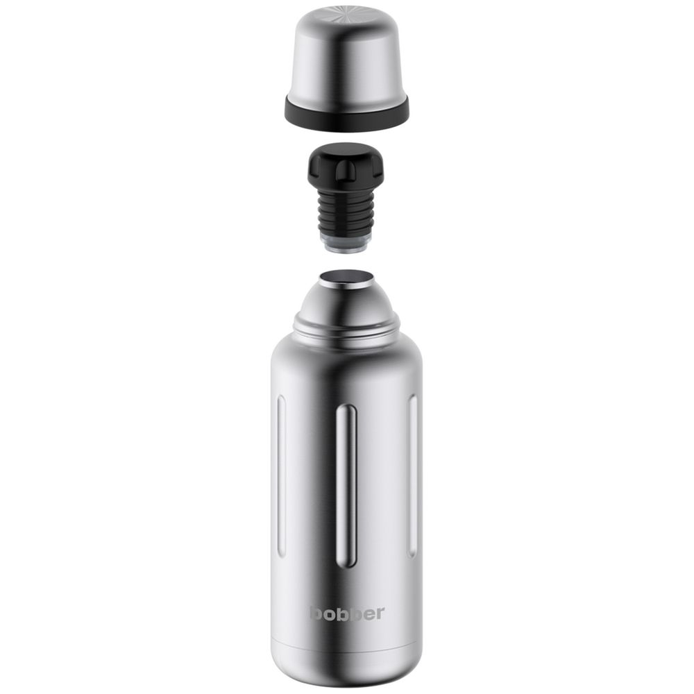 Термос Flask 1000, вакуумный, стальной матовый, серый, силикон, корпус - нержавеющая сталь, 18/8; пробка - пластик