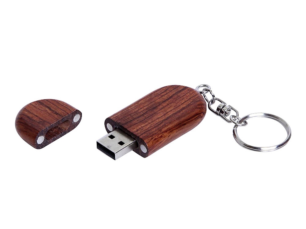 USB 3.0- флешка на 128 Гб овальной формы и колпачком с магнитом, коричневый, дерево