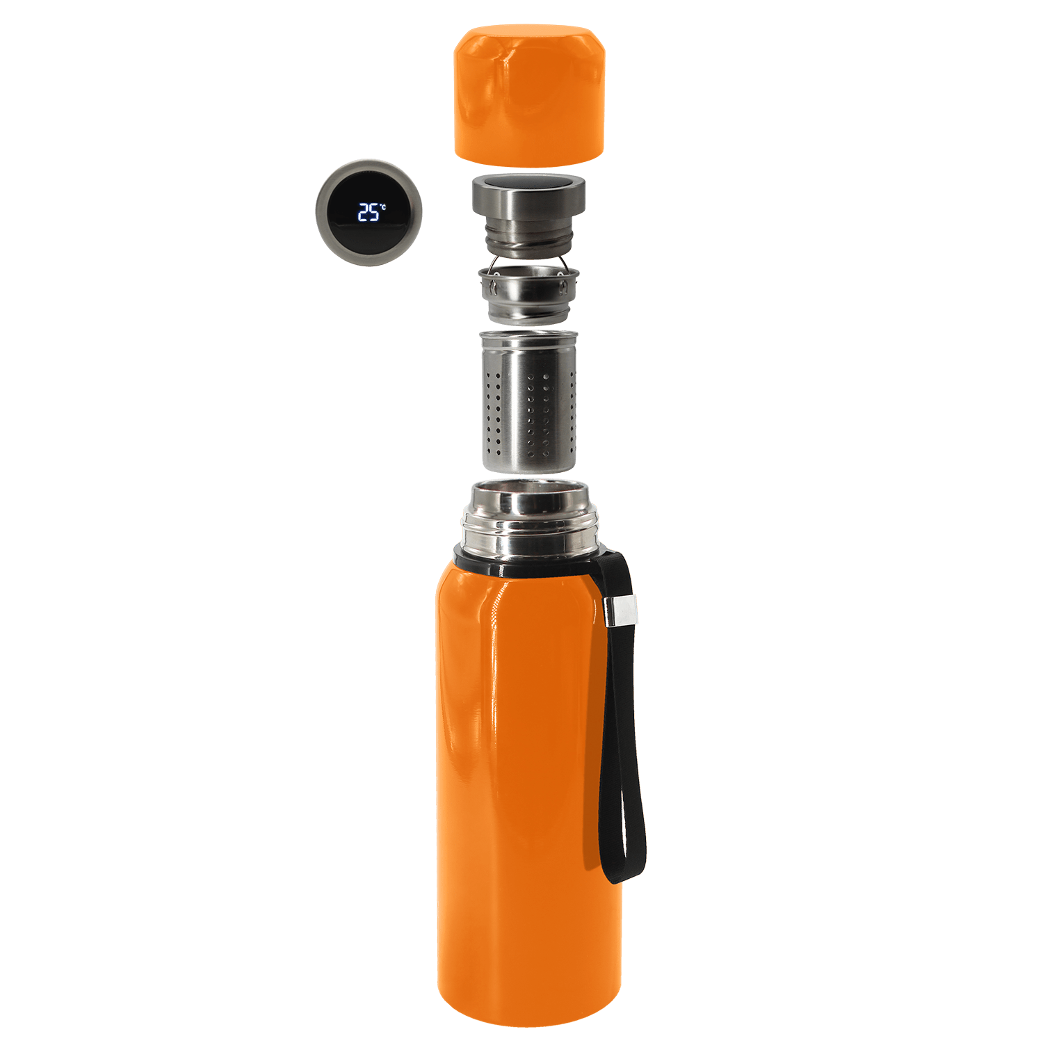 Термос S-travel с датчиком температуры 600 мл. (оранжевый), оранжевый, металл