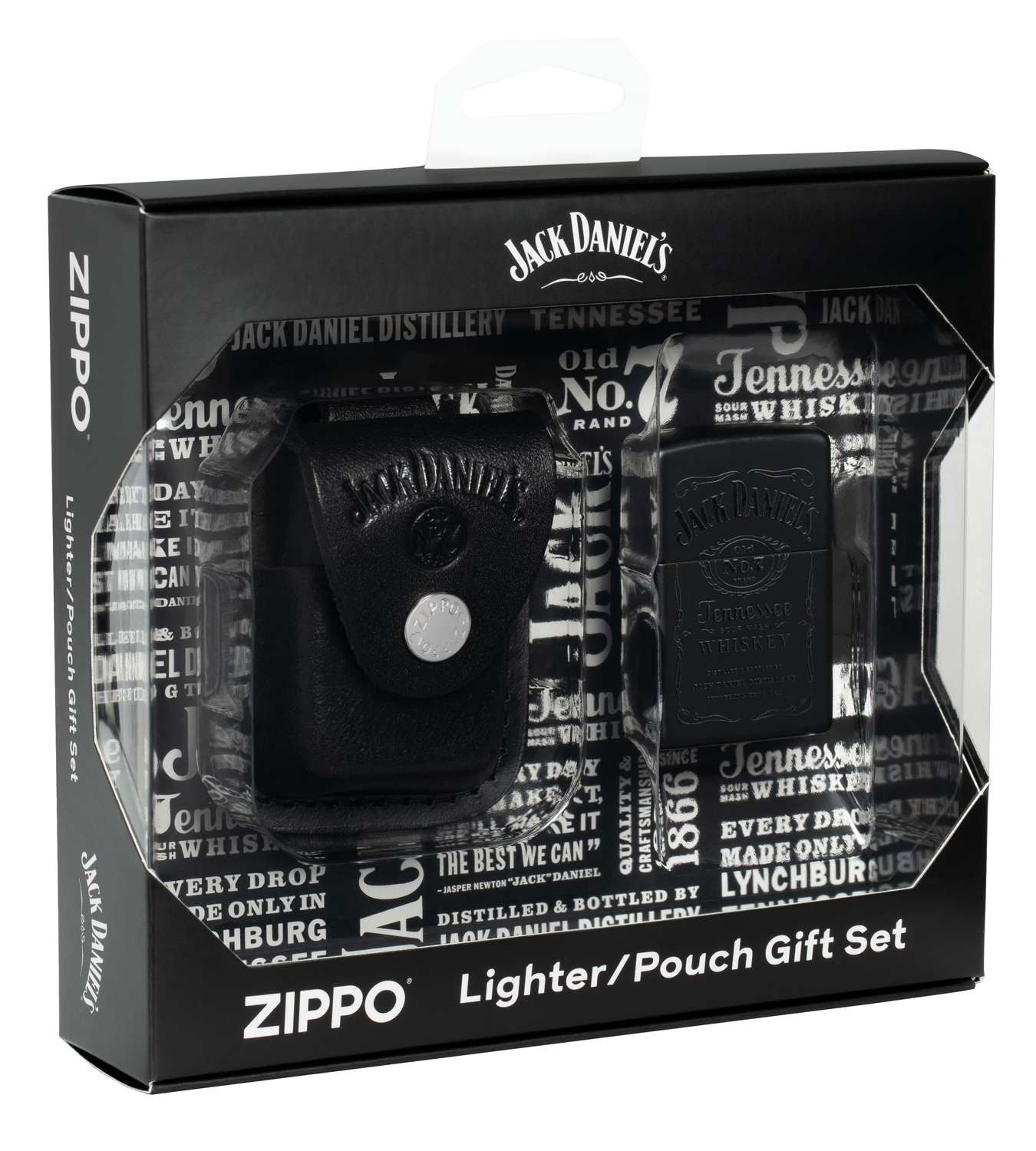 Набор ZIPPO Jack Daniels®: зажигалка с покрытием Black Matte и кожаный чехол в подарочной коробке, черный