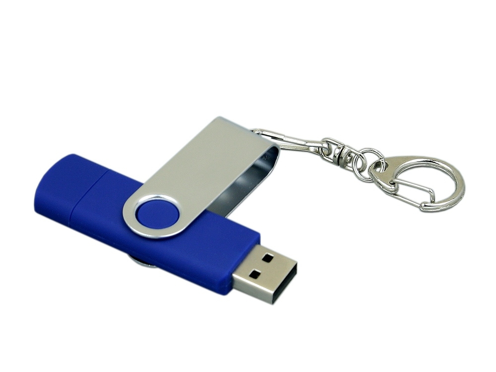 USB 2.0- флешка на 32 Гб с поворотным механизмом и дополнительным разъемом Micro USB, серебристый, пластик, металл