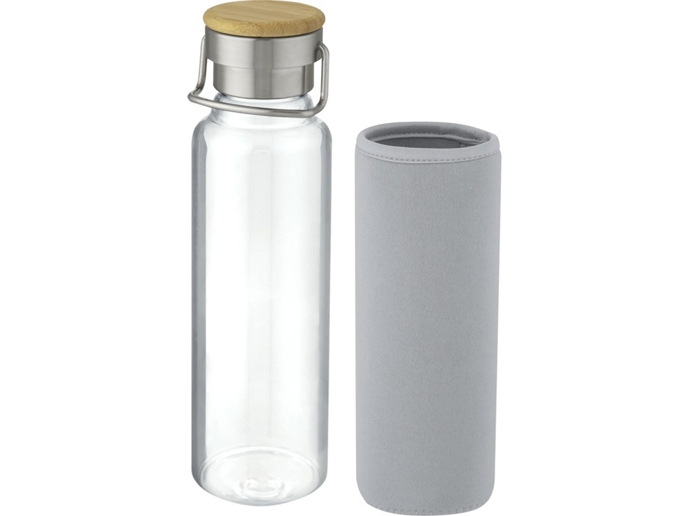 Стеклянная бутылка «Thor» с неопреновым чехлом, серый, пластик, бамбук, стекло