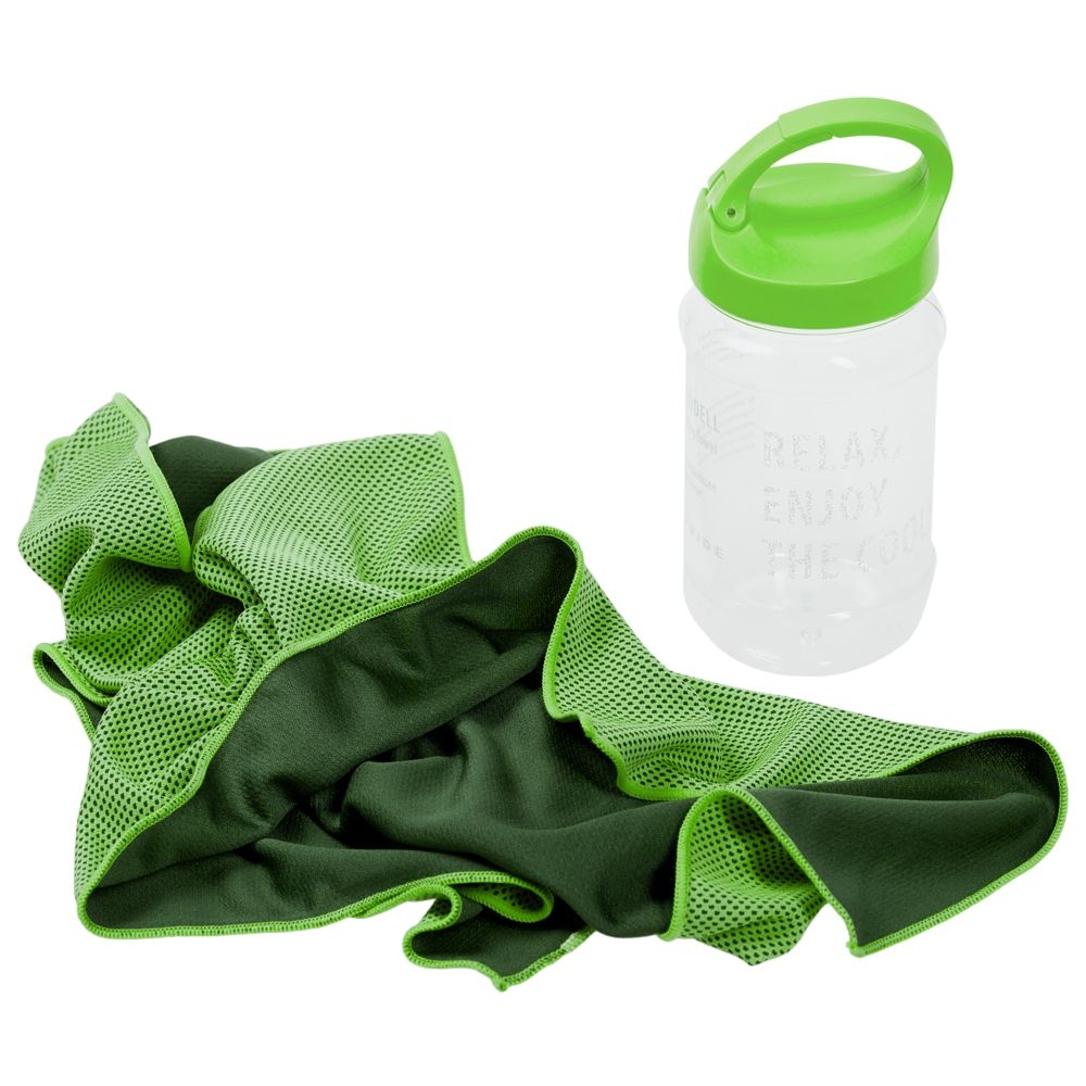 Набор Workout, зеленый, зеленый, плотность 220 г/м², покрытие софт-тач; ручка - пластик, скакалка - пвх, пластик; полотенце - полиэстер; искусственная кожа, покрытие софт-тач; сумка - хлопок 100%