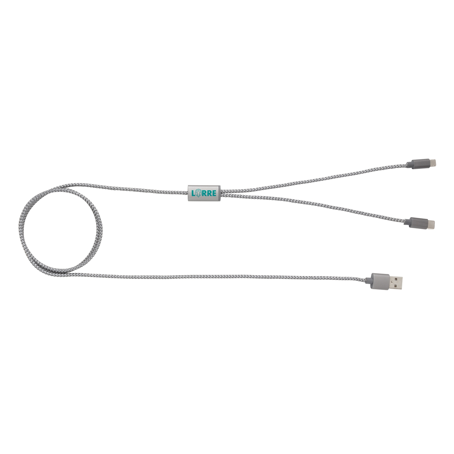 Плетеный кабель 3-в-1, серый, нейлон; алюминий