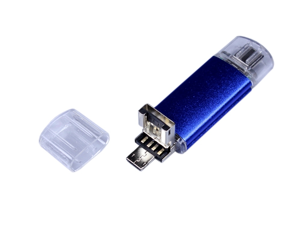 USB 2.0/micro USB/Type-C- флешка на 64 Гб, синий, металл
