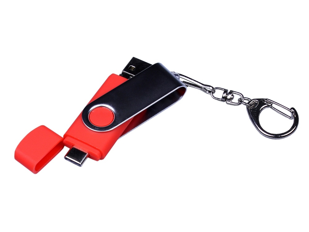 USB 3.0/micro USB/Type-C- флешка на 32 Гб с поворотным механизмом, красный, пластик