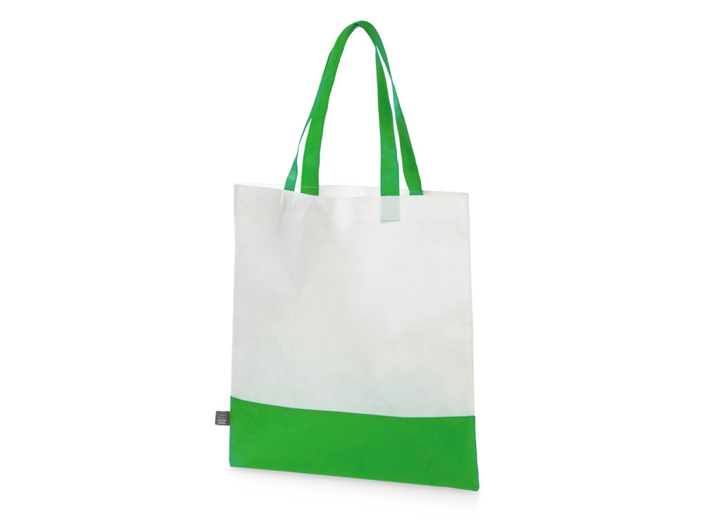 Сумка-шоппер двухцветная Reviver из нетканого переработанного материала RPET, зеленый, нетканый материал