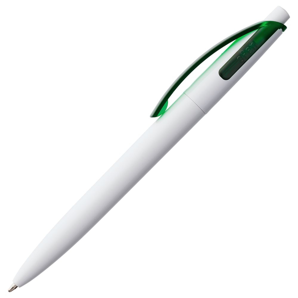 Ручка шариковая Bento, белая с зеленым, зеленый, белый, пластик