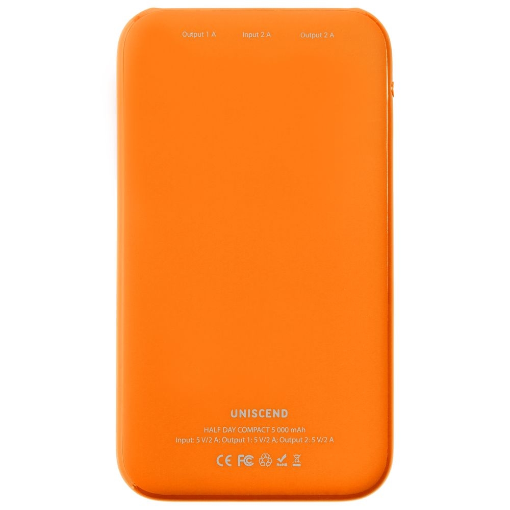 Внешний аккумулятор Uniscend Half Day Compact 5000 мAч, оранжевый, оранжевый, пластик; покрытие софт-тач