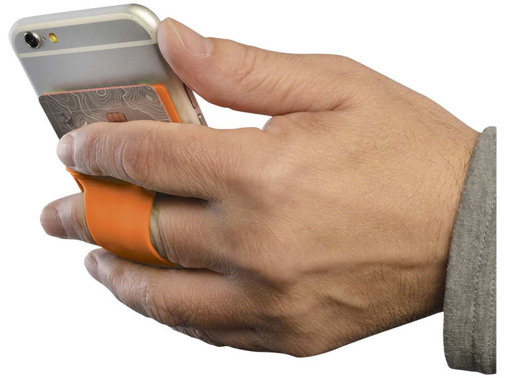 Картхолдер для телефона с держателем «Trighold», оранжевый, силикон