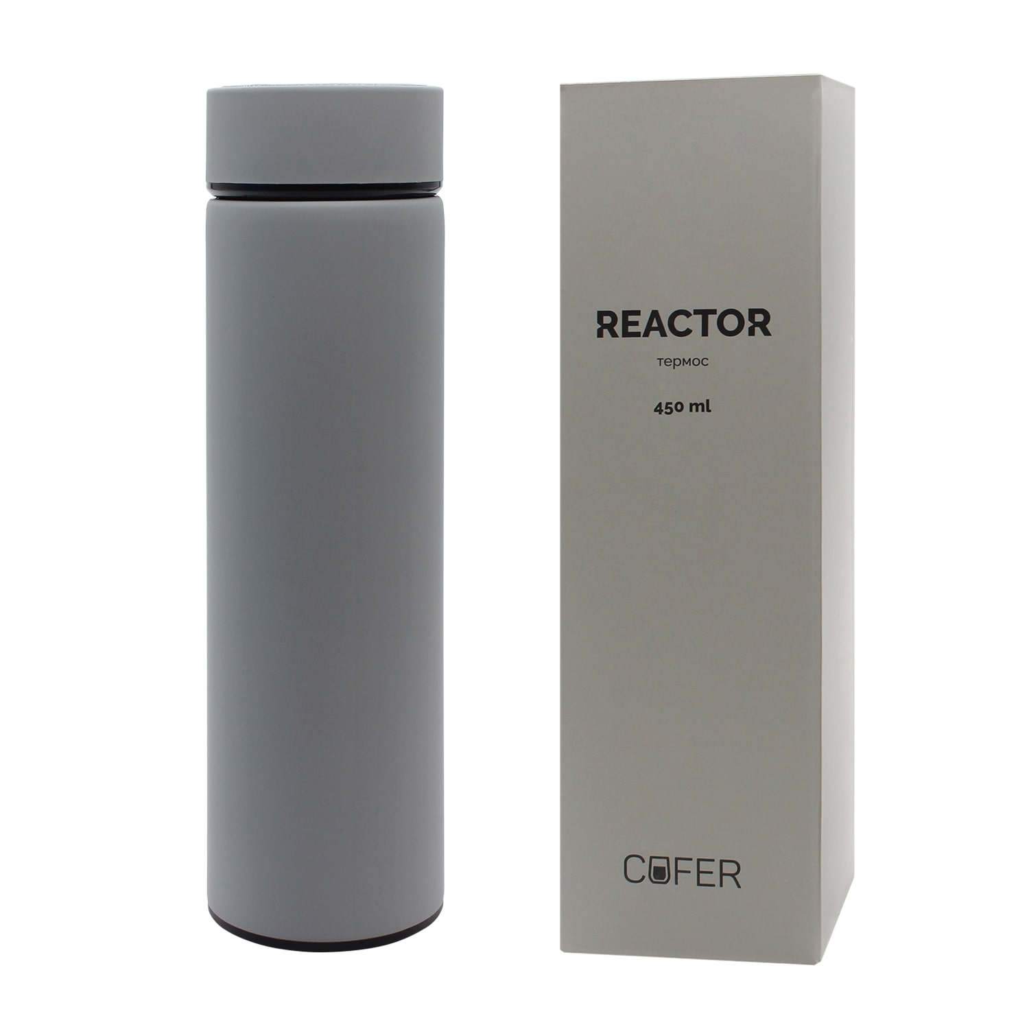 Термос Reactor софт-тач с датчиком температуры (серый), серый, металл, soft touch