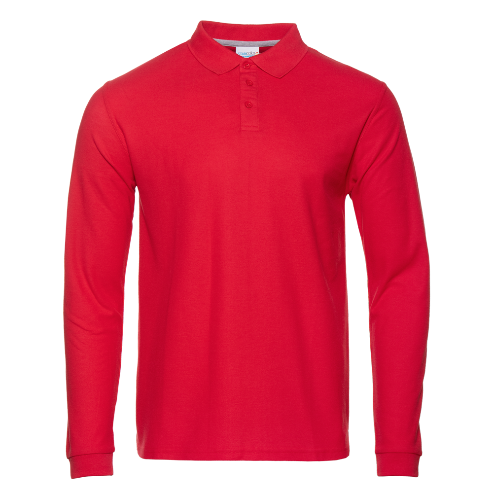 Рубашка поло мужская STAN длинный рукав хлопок/полиэстер 185, 104S, Красный, красный, 185 гр/м2, хлопок