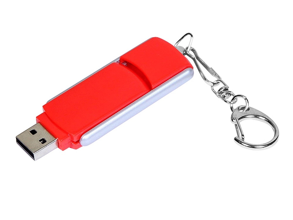 USB 2.0- флешка промо на 16 Гб с прямоугольной формы с выдвижным механизмом, красный, серебристый, пластик