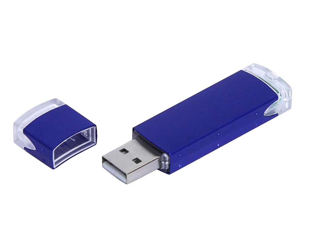 USB 2.0- флешка промо на 32 Гб прямоугольной классической формы, синий, металл