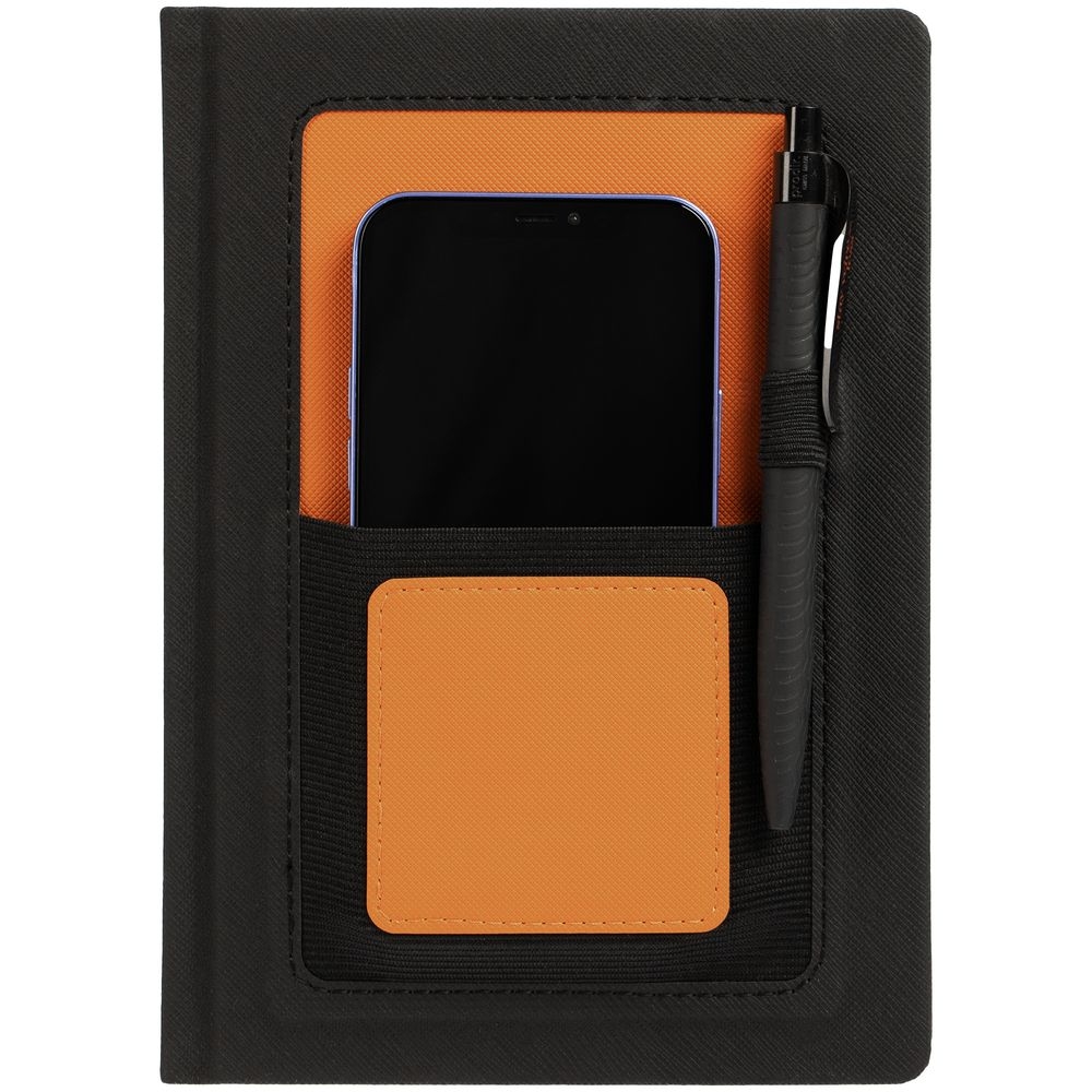 Ежедневник Mobile, недатированный, черно-оранжевый, черный, оранжевый, кожзам