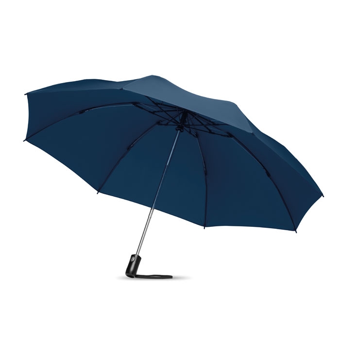 Складной реверсивный зонт, синий, полиэстер