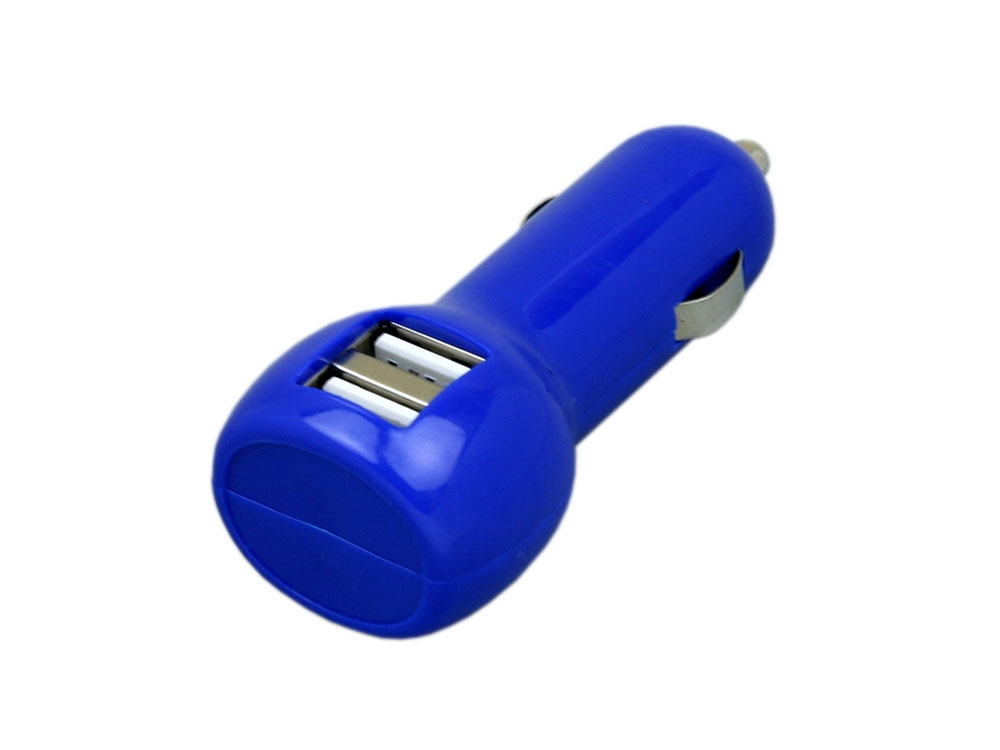 Автомобильная зарядка на 2 USB порта, синий, пластик